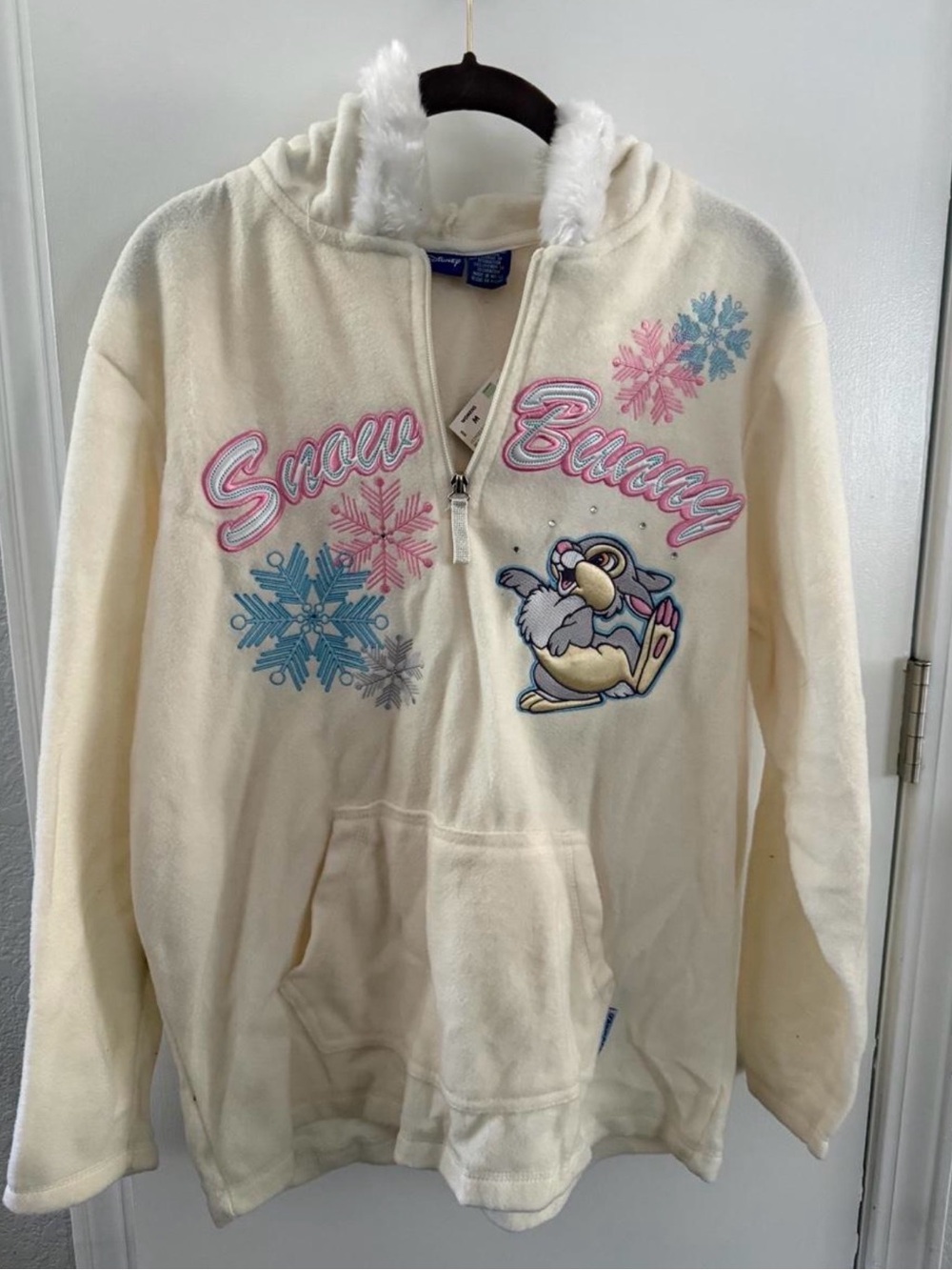 Disney Cream "Snow Bunny" Hooded Pullover Sweater with Pastel Accents